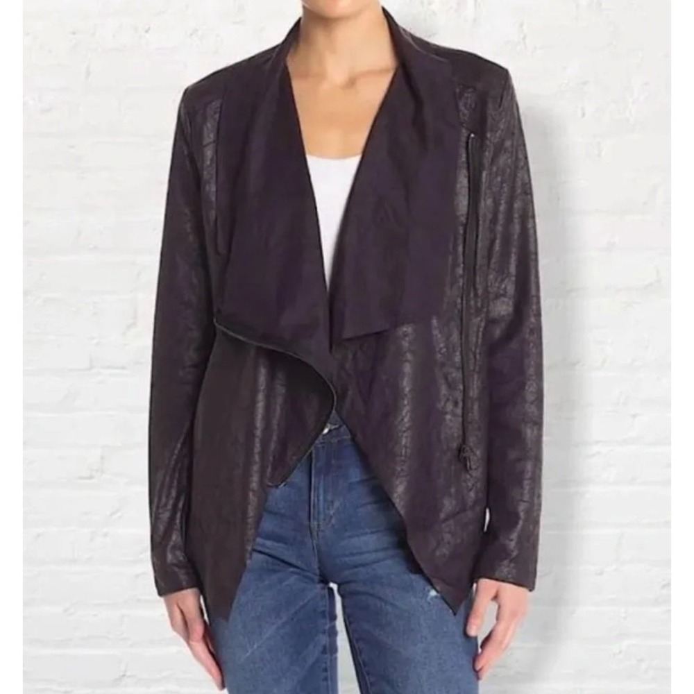 Vigoss Draped Faux Leather Suede Moto Jacket Black Goth Biker Asymmetrical XS